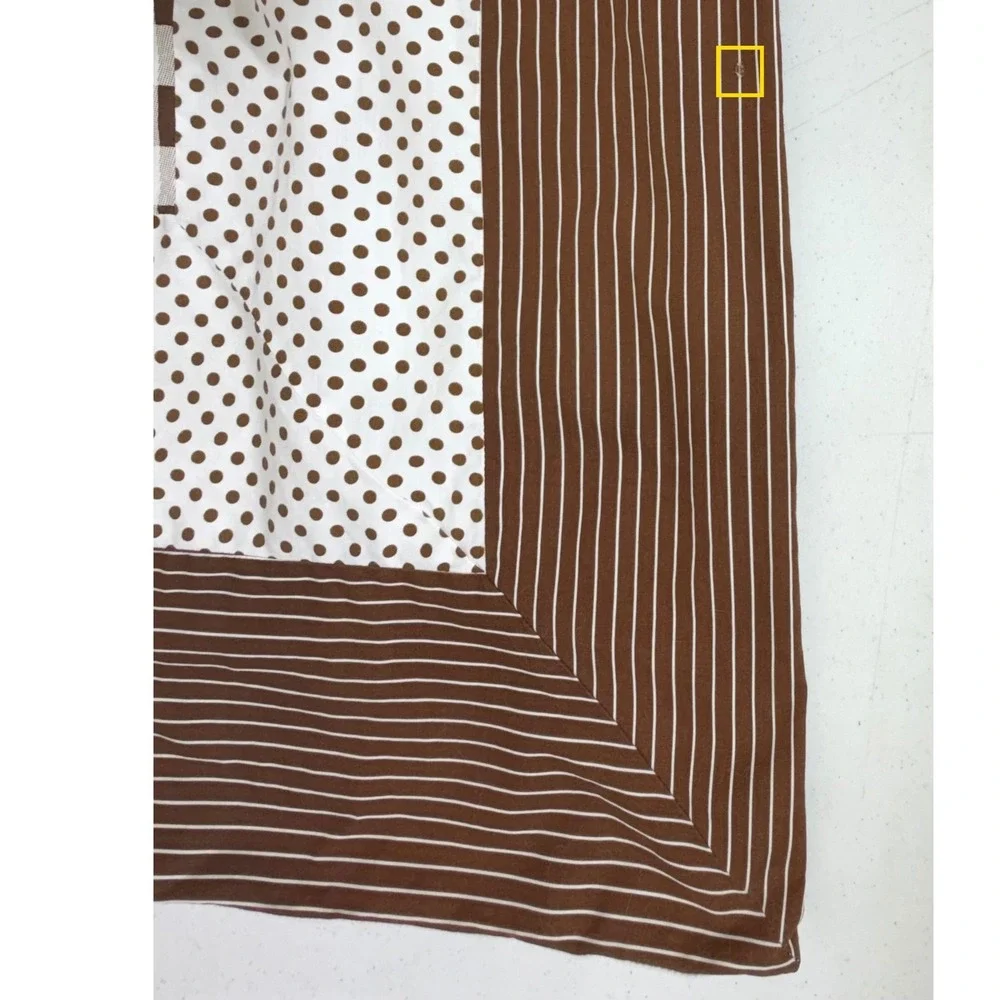 Jeralene Vintage Apron Brown White Mixed Print Cottagecore Pocket Granny READ